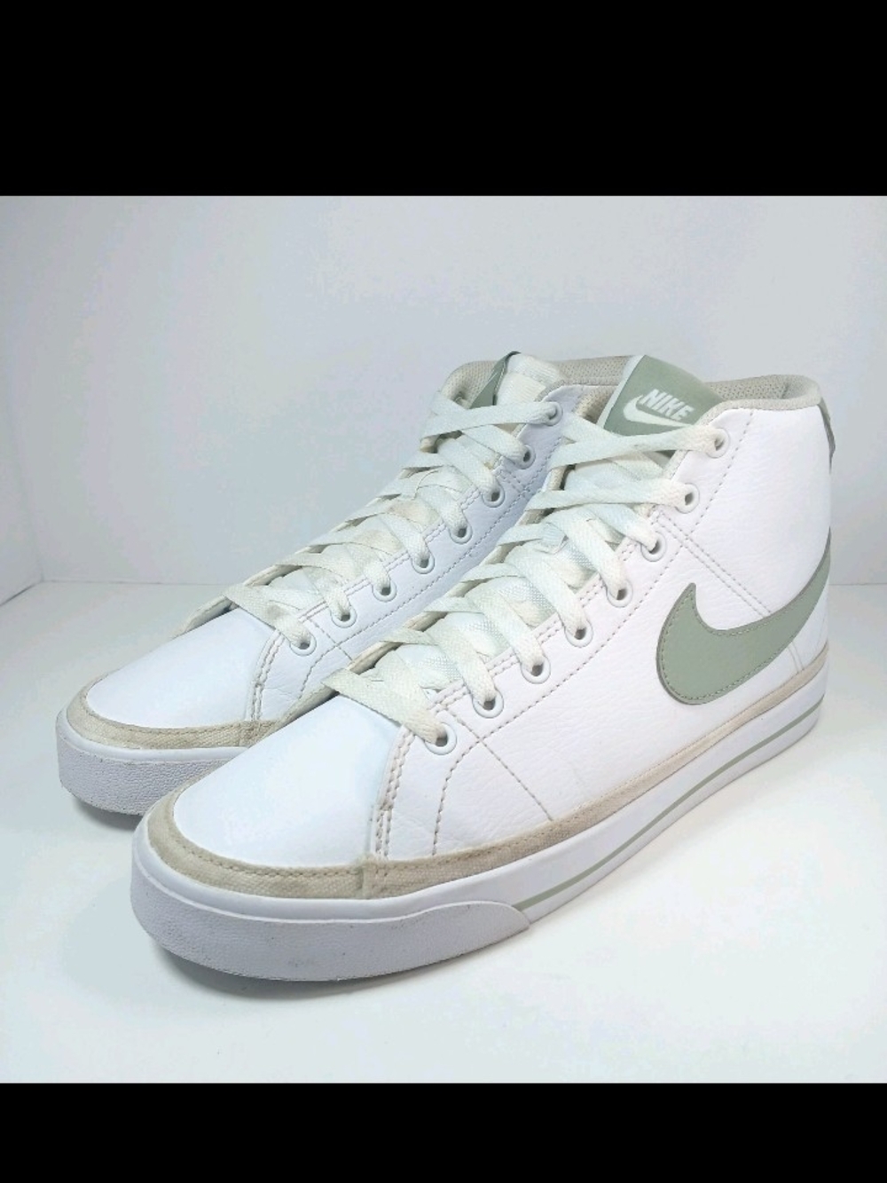 Nike Women’s White Court Legacy High-Top Sneakers with Light Green Swoosh